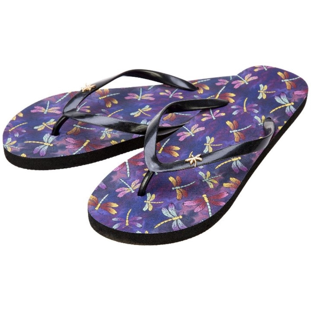 Women's Colorful Dragonfly Flip Flops Size 10
